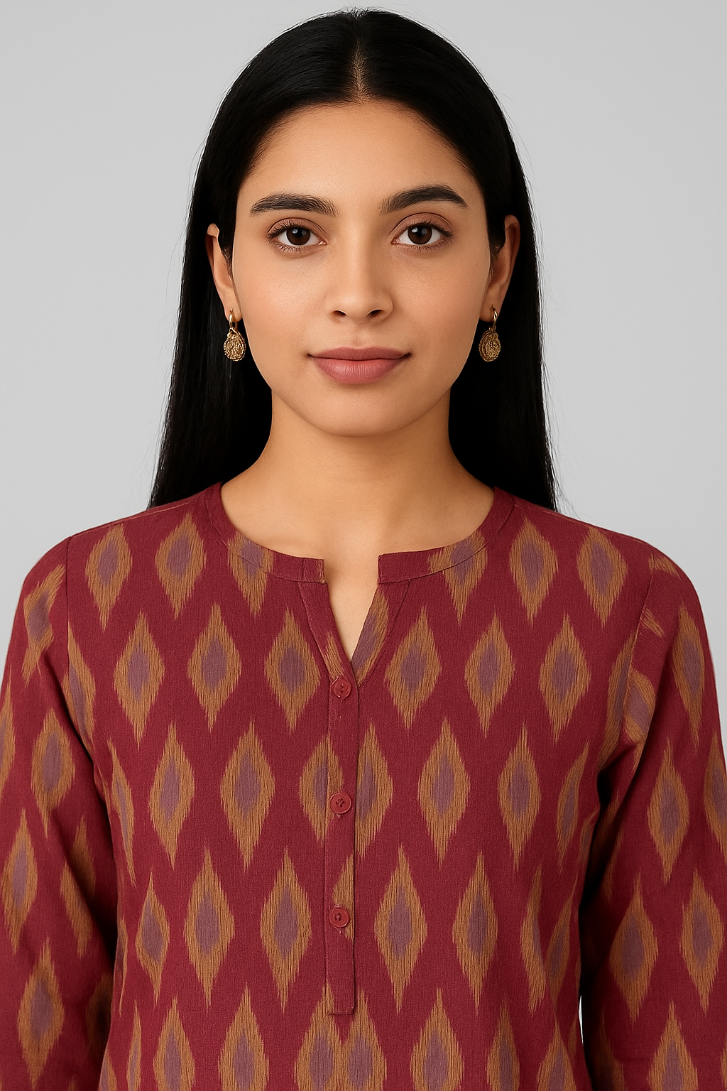 Pochampally Ikkat Red and White 2 Pcs Kurti Set
