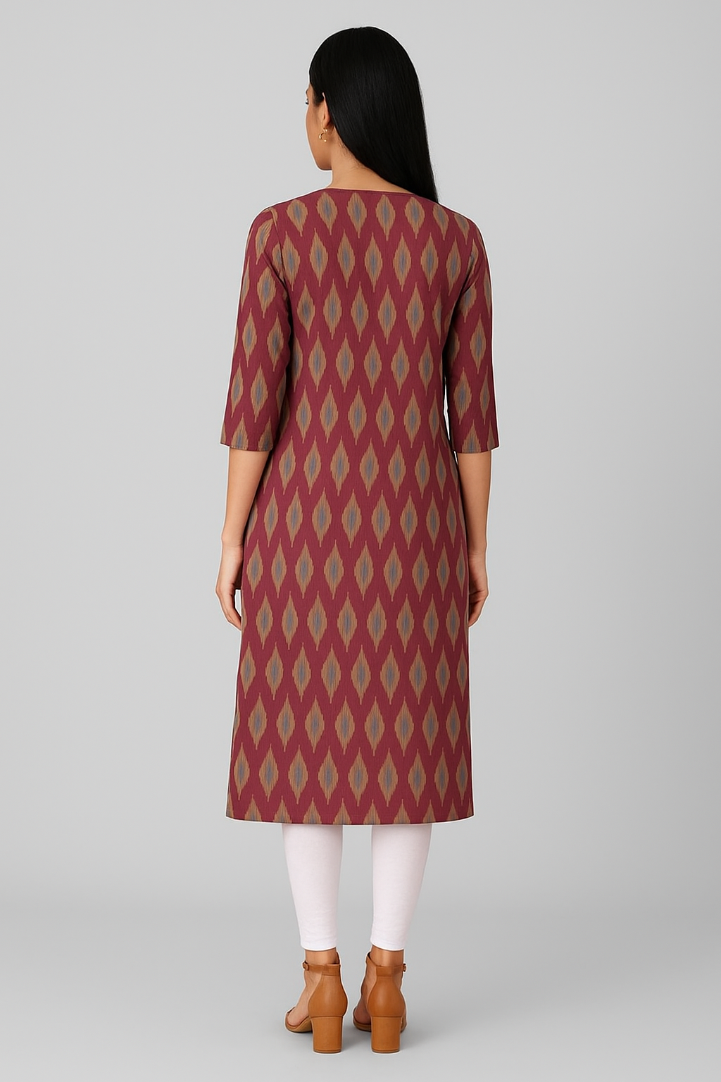 Pochampally Ikkat Red and White 2 Pcs Kurti Set