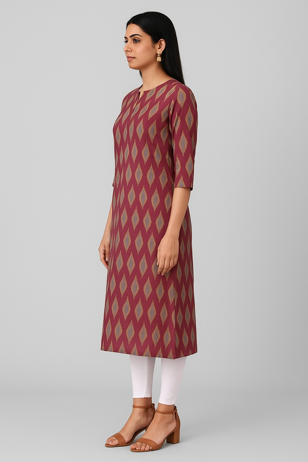 Pochampally Ikkat Red and White 2 Pcs Kurti Set