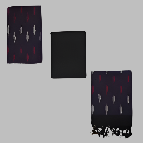 Set of three scarves with patterned designs on a gray background