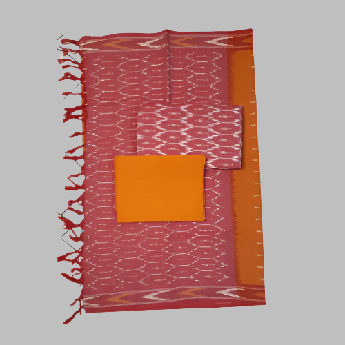 Pochampally Ikatt Red and White and Orange Waves