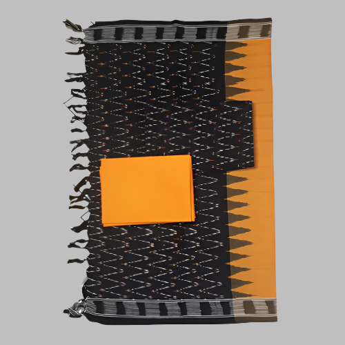 Patterned fabric with orange and black design