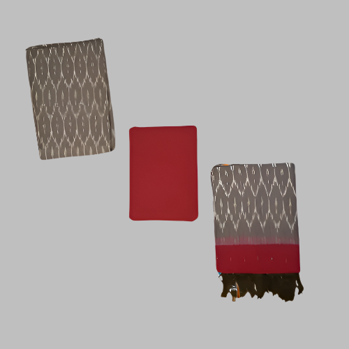 Two patterned scarves, one red and one with a geometric design, on a white background.