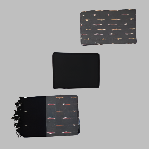 Black fabric with patterned edges on a white background