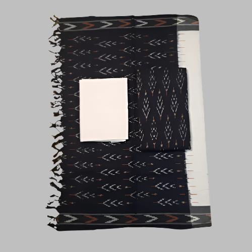 Black and white patterned blanket with a pocket on a white background