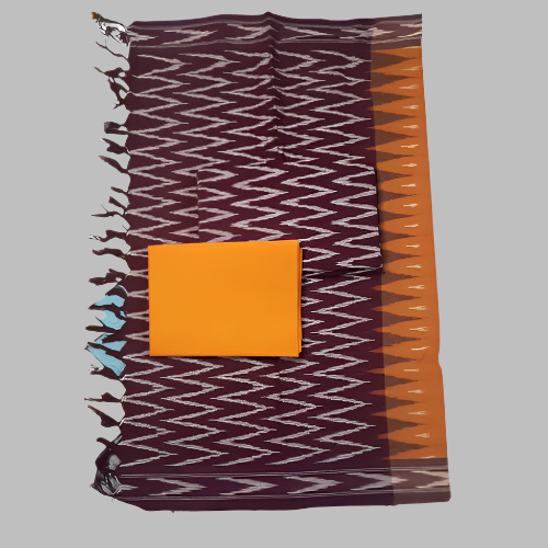 Patterned scarf with orange pocket on a white background