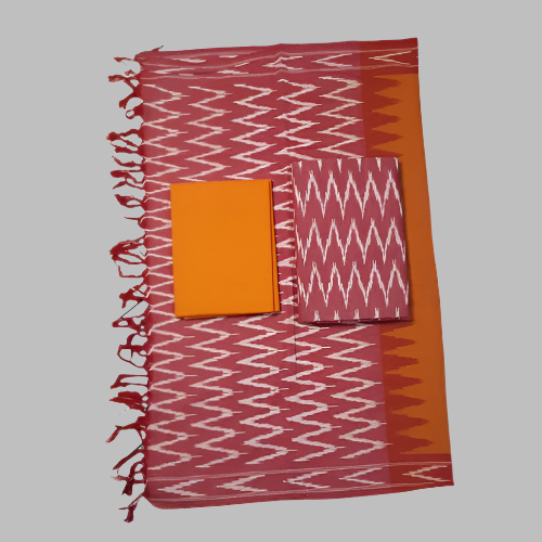 Textile with zigzag pattern and orange square on a white background