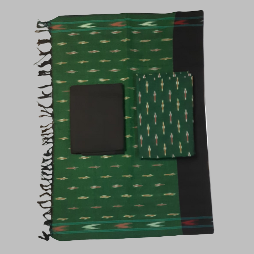 Green and black patterned towel with a pocket on a white background