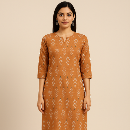 Pochampally Ikkat Dark Brown and White Waves Kurti