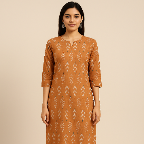Pochampally Ikkat Dark Brown and White Waves Kurti
