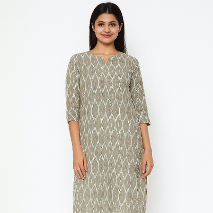 Pochampally Ikkat Grey and White Wave Kurti