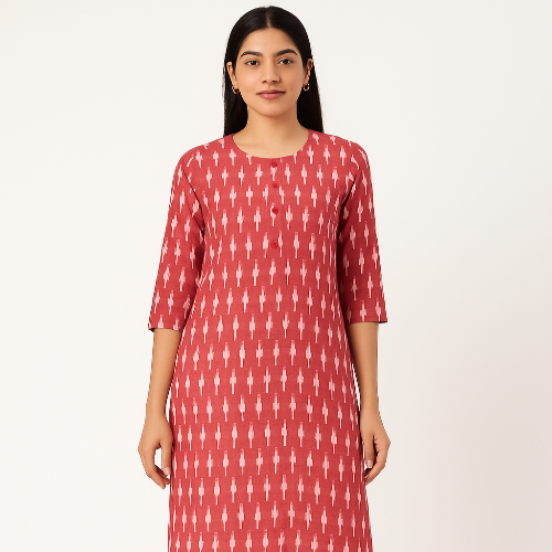 Pochampally Ikkat Red and White Kurti