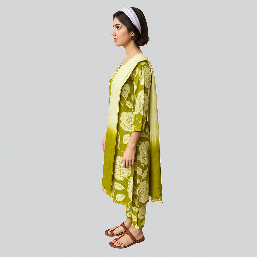 Dark Green & White Kurti Set