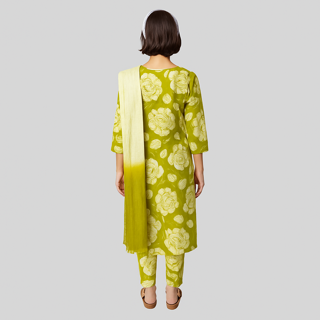 Dark Green & White Kurti Set