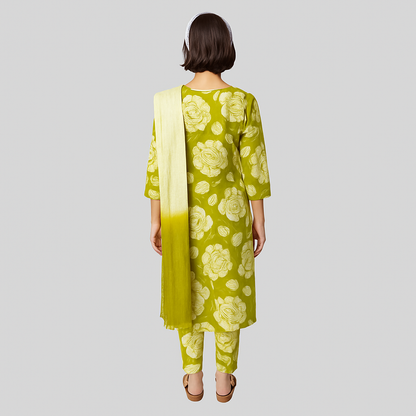 Dark Green & White Kurti Set