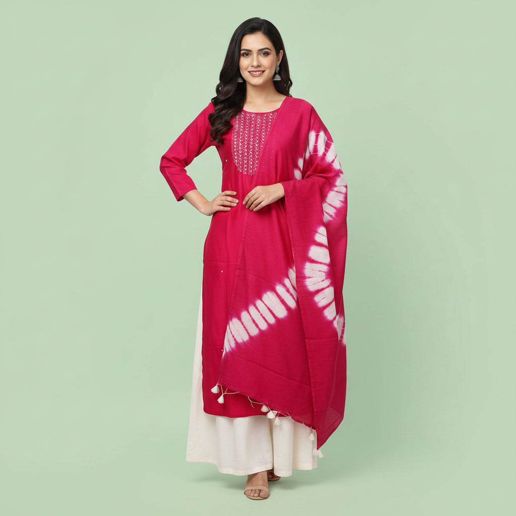 Red with Embroidery pearls and bids Kurti Sets