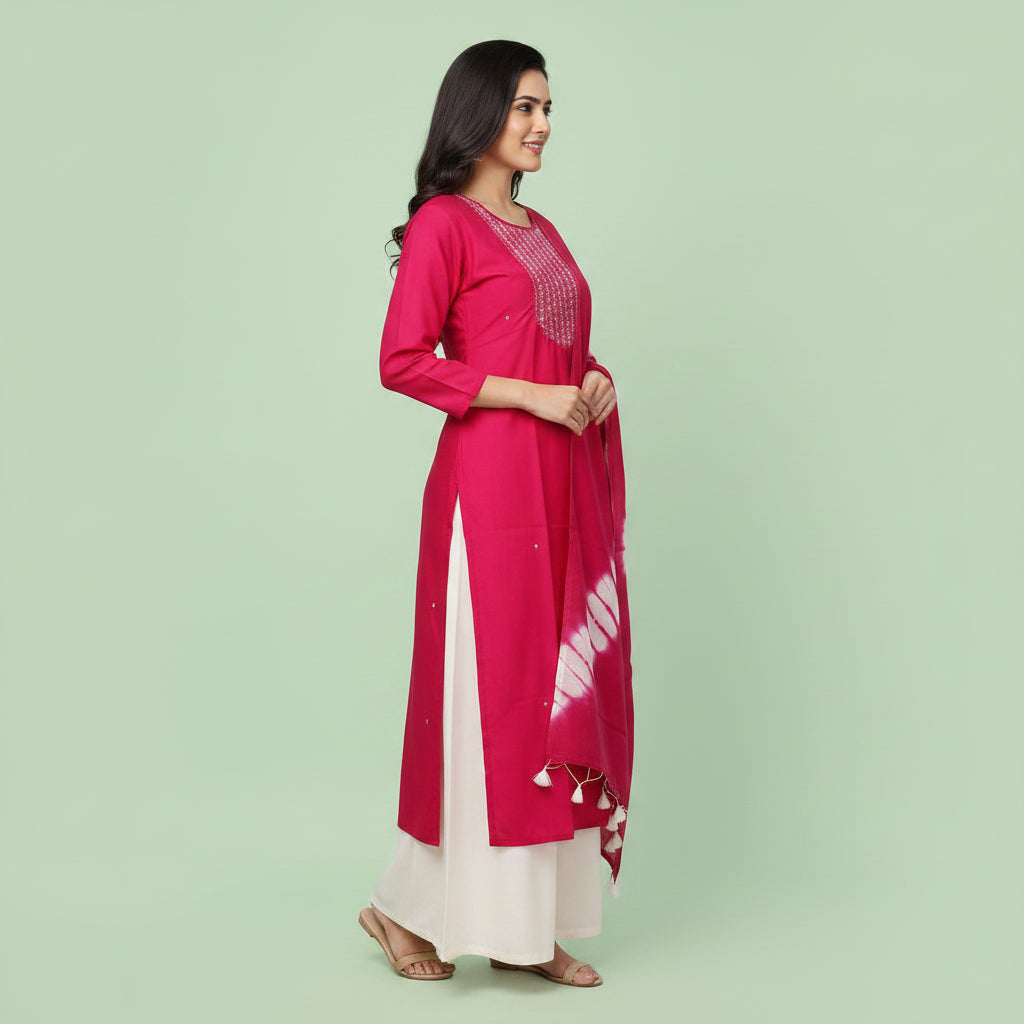 Red with Embroidery pearls and bids Kurti Sets
