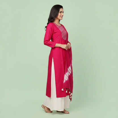 Red with Embroidery pearls and bids Kurti Sets