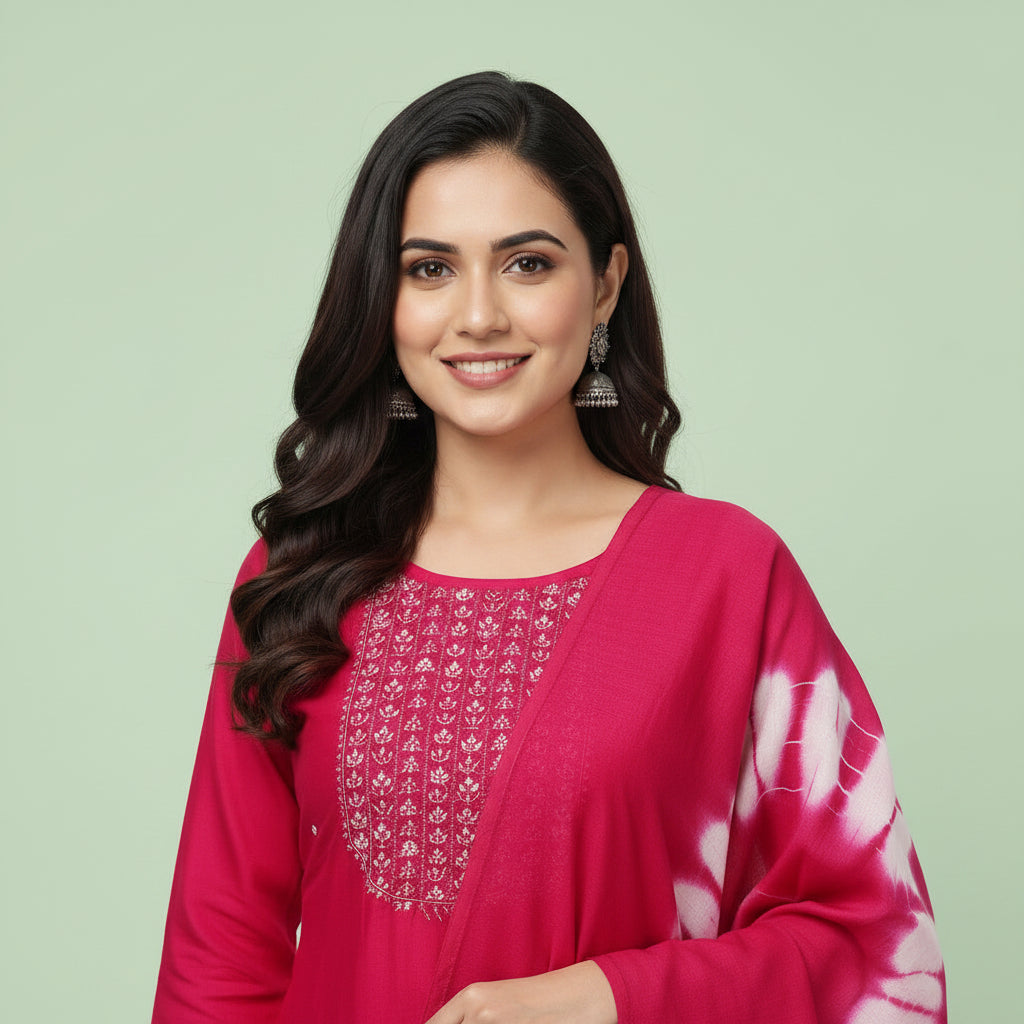 Red with Embroidery pearls and bids Kurti Sets