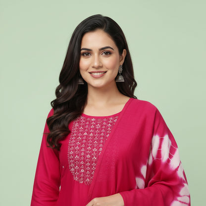 Red with Embroidery pearls and bids Kurti Sets