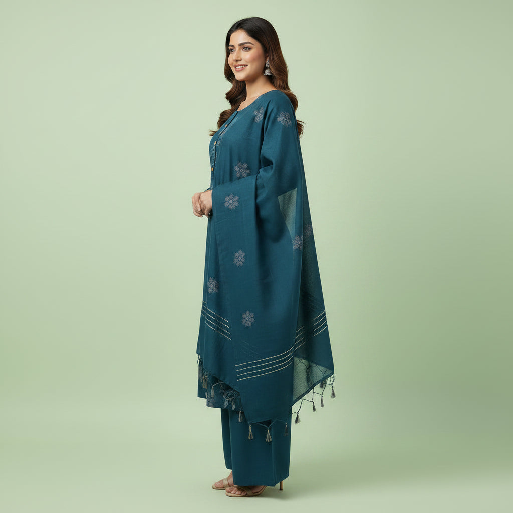 Dark Blue Flower Shaped Kurti Set
