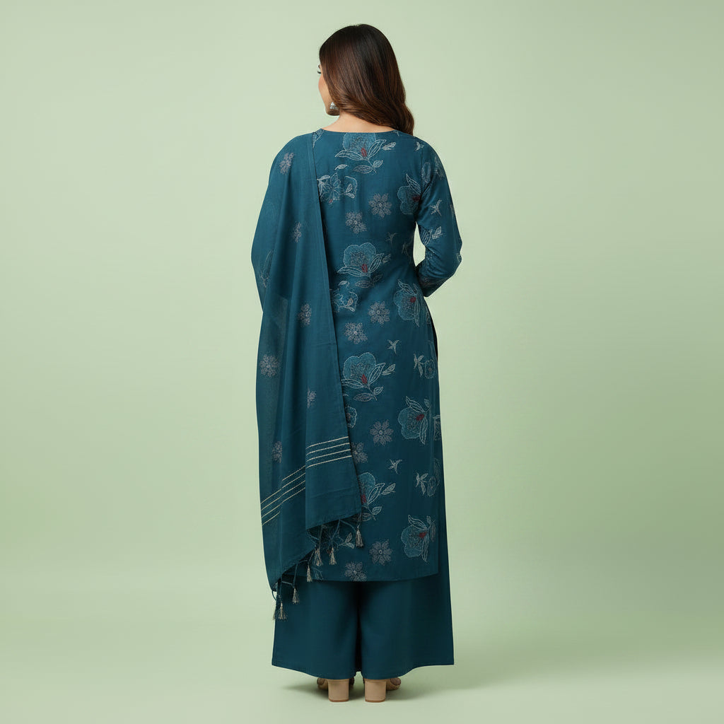 Dark Blue Flower Shaped Kurti Set