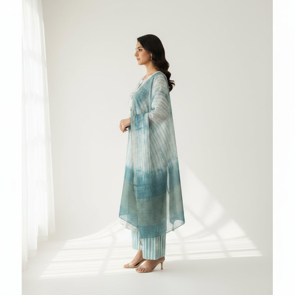 White and Trees Green Kurti Set