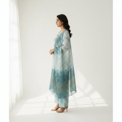 White and Trees Green Kurti Set