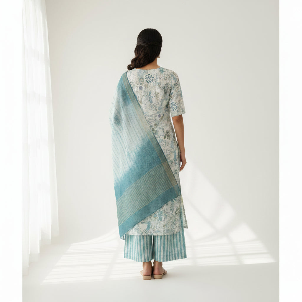 White and Trees Green Kurti Set