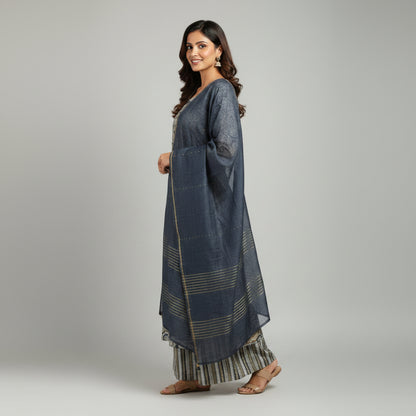 Grey and Circle White Kurti Set
