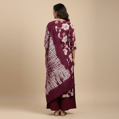 Purple and Flower White Kurti Set
