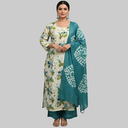 White and Green Kurti Set