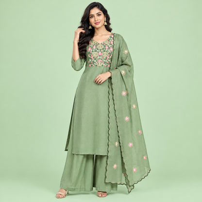 Light Green with Floral Embroidery Kurti Set