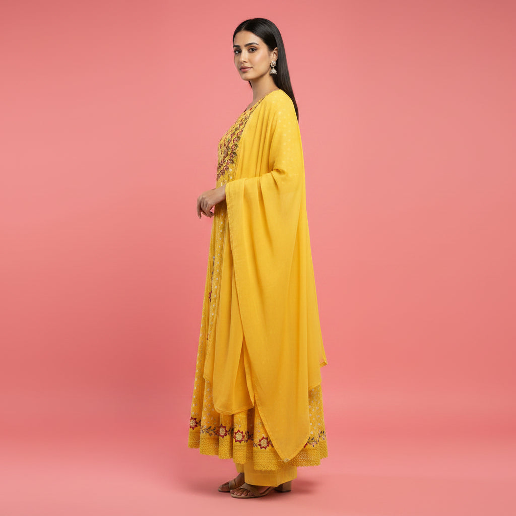 Yellow and Red Kurti Set