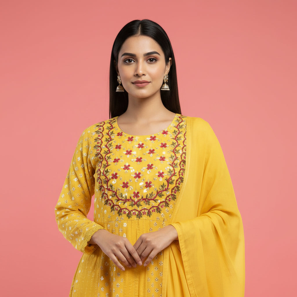 Yellow and Red Kurti Set