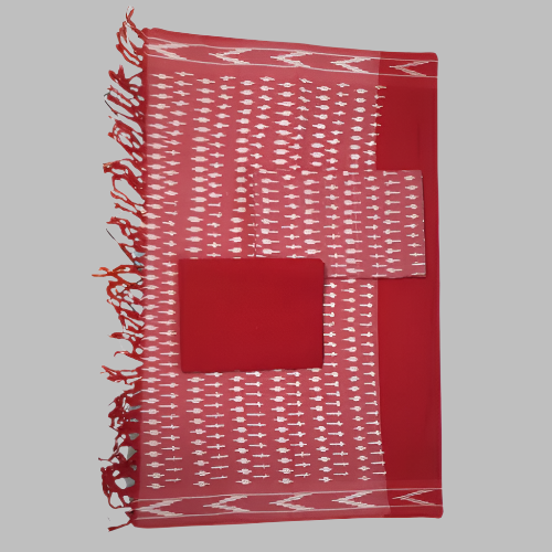 Pochampaly Ikkat Red and White Waves Cotton