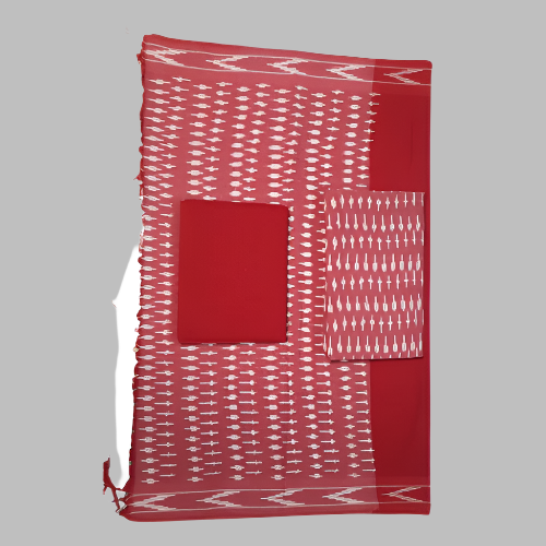 Pochampaly Ikkat Red and White Waves Cotton