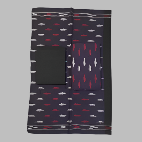 Decorative pillow with red and white abstract pattern on a dark background