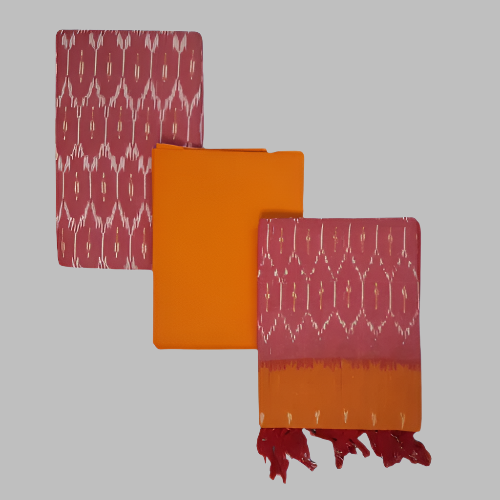 Pochampally Ikatt Red and White and Orange Waves