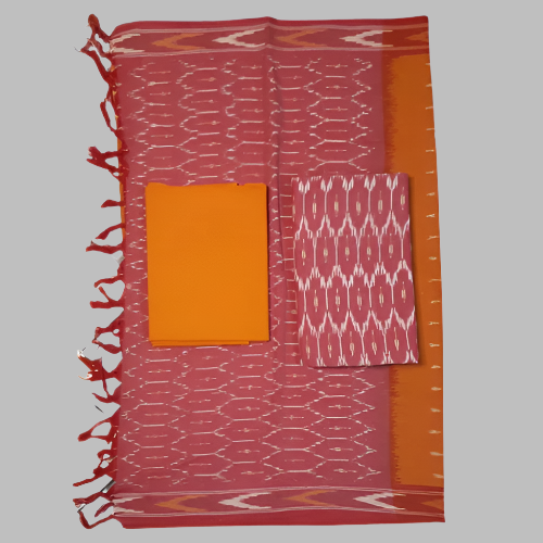 Pochampally Ikatt Red and White and Orange Waves