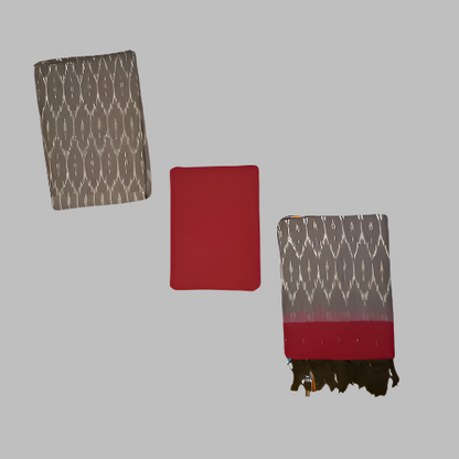 Two patterned scarves, one red and one with a geometric design, on a white background.