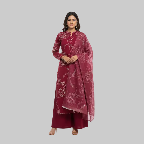Maroon Floral Kurti Set