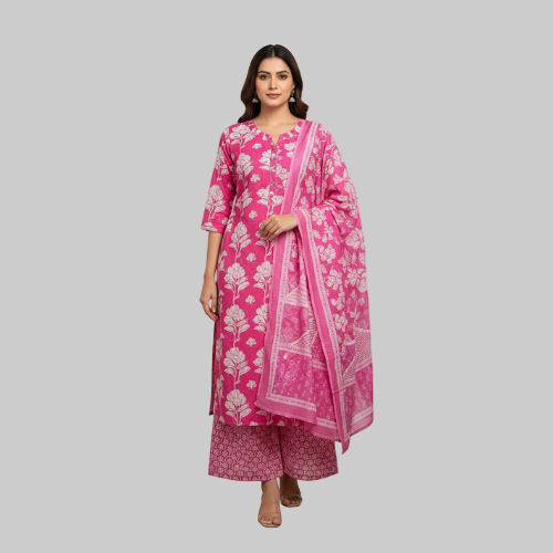 Pink and White Kurti Set