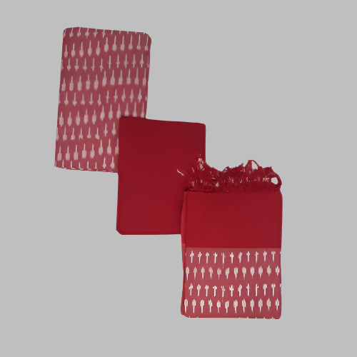 Pochampaly Ikkat Red and White Waves Cotton