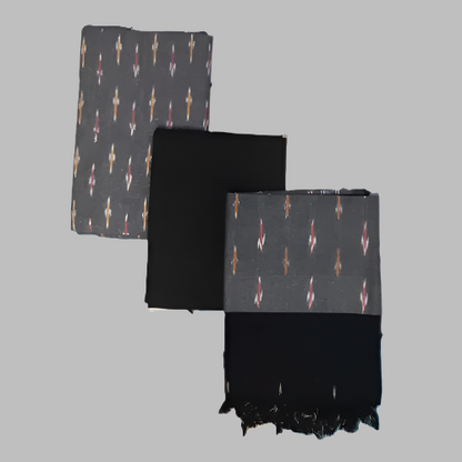 Black scarf with patterned ends on a white background
