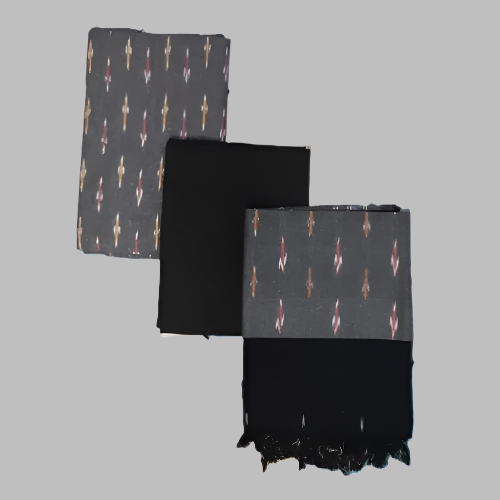 Black scarf with patterned ends on a white background