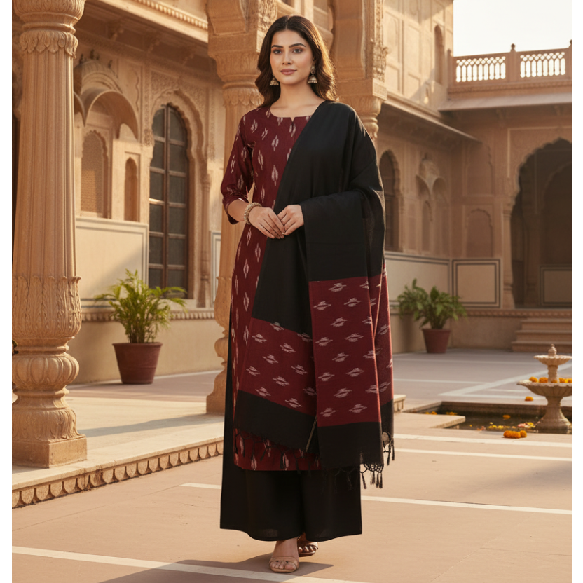 Three scarves with different patterns on a gray background