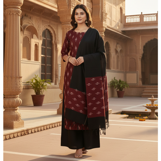 Three scarves with different patterns on a gray background