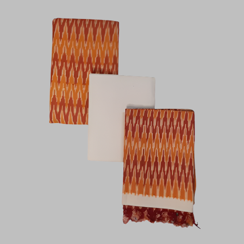 Two patterned scarves with orange and brown design on a white background