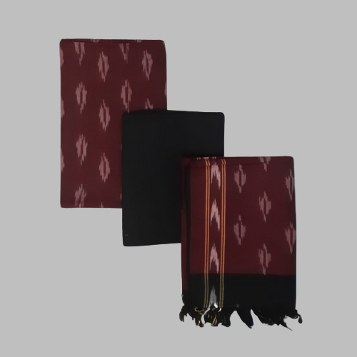Three scarves with different patterns on a white background